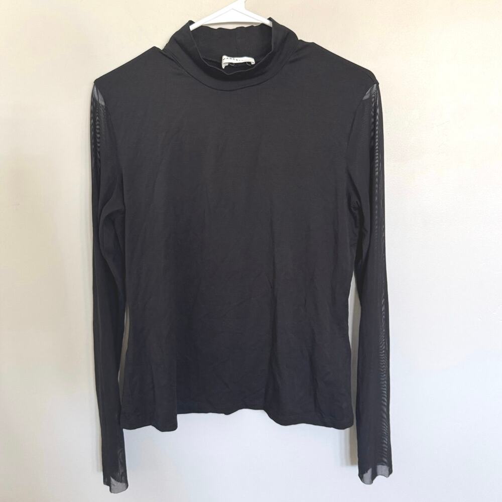 Marcella Mock Turtleneck w/Sheer Long Sleeves in Black SZ L